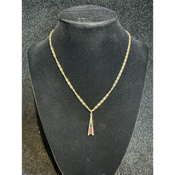 VTG Avon Initial A Charm Necklace 15" Chain Gold Tone Purple Crystal J3 - Picture 5 of 5